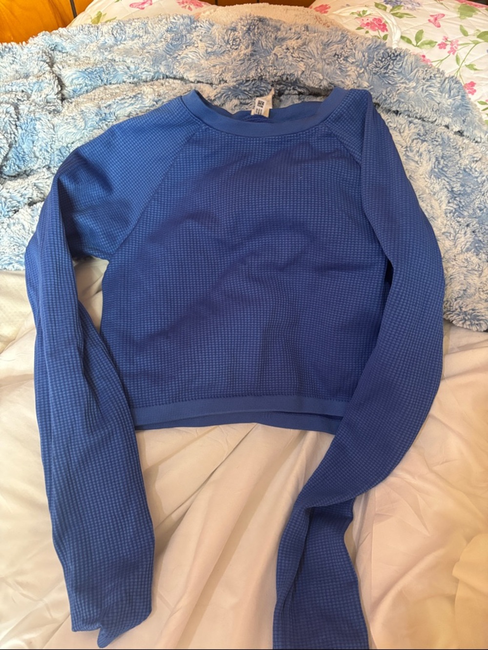 aerie Blue Waffle Knit Long Sleeve Tee